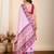 Light purple printed embellished pure cotton kalamkari saree with blouse