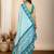 Sky blue printed embellished pure cotton kalamkari saree with blouse