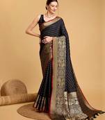 Black woven embellished self design pure silk banarasi saree with blouse