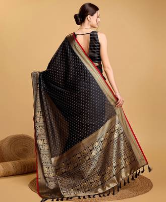 Black woven embellished self design silk blend banarasi saree with blouse 4