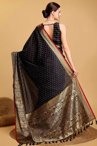 Black woven embellished self design pure silk banarasi saree with blouse
