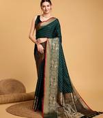 Green woven embellished self design pure silk banarasi saree with blouse