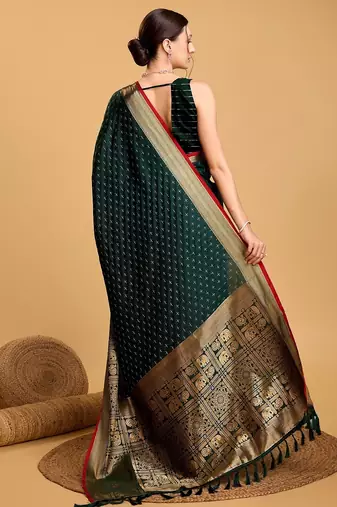 Green woven embellished self design pure silk banarasi saree with blouse