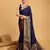 Navy blue woven embellished self design pure silk banarasi saree with blouse