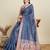 Blue printed floral print woven cotton silk kalamkari saree with blouse