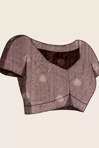 Brown printed floral print woven cotton silk kalamkari saree with blouse