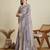 Grey printed floral print woven cotton silk kalamkari saree with blouse
