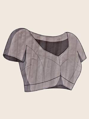 Grey printed floral print woven cotton silk kalamkari saree with blouse 5