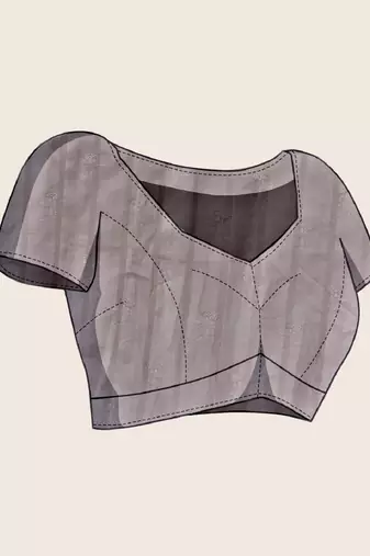 Grey printed floral print woven cotton silk kalamkari saree with blouse