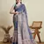 Light blue printed floral print woven cotton silk kalamkari saree with blouse