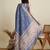 Light blue printed floral print woven cotton silk kalamkari saree with blouse