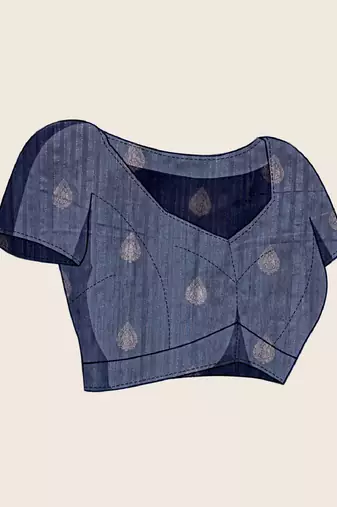 Light blue printed floral print woven cotton silk kalamkari saree with blouse