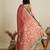 Rust printed floral print woven cotton silk kalamkari saree with blouse