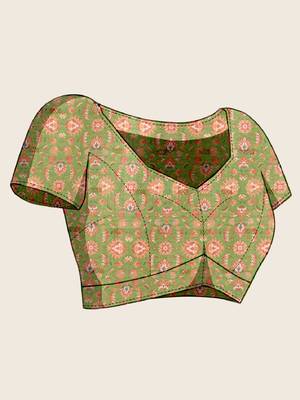 Rust printed floral print woven cotton silk kalamkari saree with blouse 5