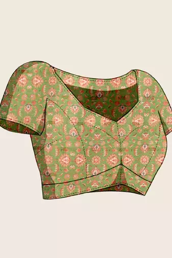 Rust printed floral print woven cotton silk kalamkari saree with blouse
