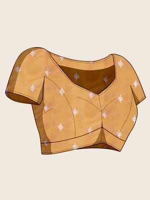 Gold floral print woven pure jacquard banarasi saree with blouse 5