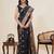Navy blue floral print woven pure jacquard banarasi saree with blouse