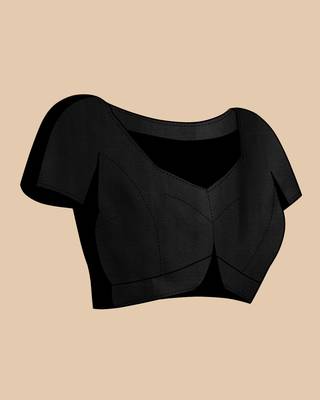 Black woven self design embellished silk blend saree with blouse 5