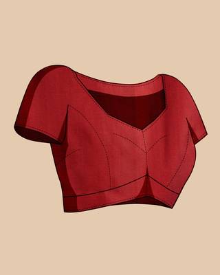 Red woven self design embellished silk blend saree with blouse 5