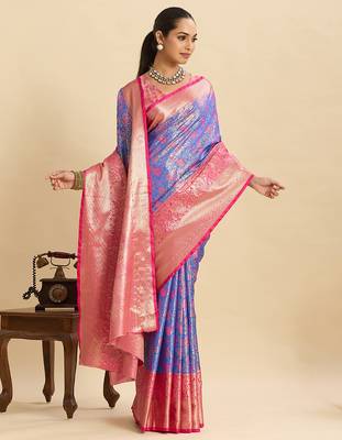 Lavender woven semi silk banarasi saree with blouse 2