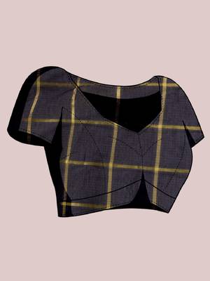 Black woven checkered striped cotton silk kota doria saree with blouse 5