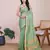 Pista green woven checkered striped cotton silk kota doria saree with blouse