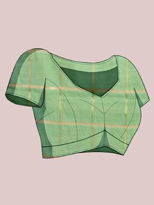 Pista green woven checkered striped cotton silk kota doria saree with blouse 5