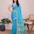 Sky blue woven checkered striped cotton silk kota doria saree with blouse