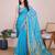 Sky blue woven checkered striped cotton silk kota doria saree with blouse