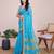 Sky blue woven checkered striped cotton silk kota doria saree with blouse