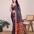 Navy blue woven checkered striped cotton silk kota doria saree with blouse