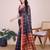 Navy blue woven checkered striped cotton silk kota doria saree with blouse
