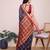 Navy blue woven checkered striped cotton silk kota doria saree with blouse