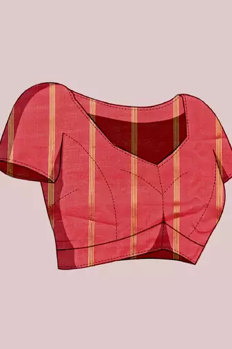 Peach woven checkered striped cotton silk kota doria saree with blouse