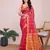Pink woven checkered striped cotton silk kota doria saree with blouse
