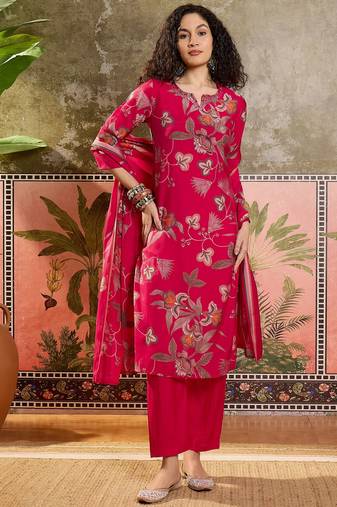 Rani printed kurta with trousers & dupatta set
