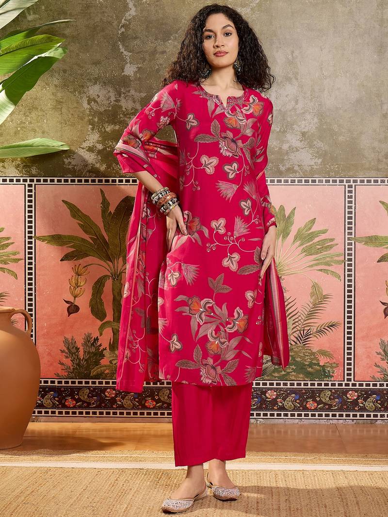 Rani printed kurta with trousers & dupatta set