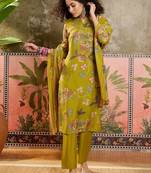 Mustard printed kurta with trousers & dupatta set