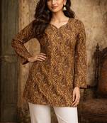 Yellow printed short kurti top for women