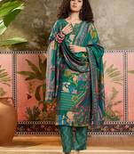 Teal blue printed kurta with trousers & dupatta set
