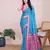 Sky blue woven checkered striped cotton silk kota doria saree with blouse