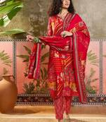 Rani printed kurta with trousers & dupatta set