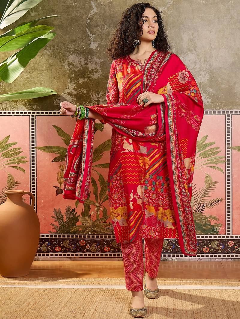 Rani printed kurta with trousers & dupatta set
