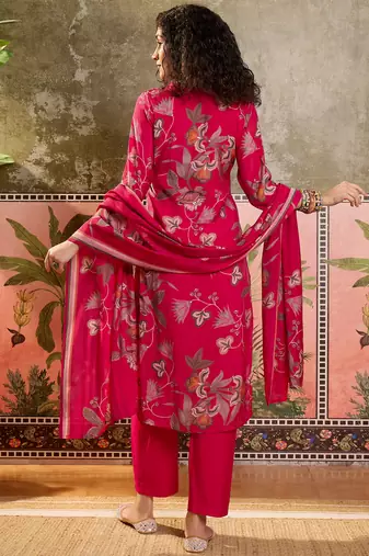 Rani printed kurta with trousers & dupatta set