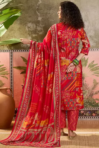 Rani printed kurta with trousers & dupatta set