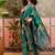 Teal blue printed kurta with trousers & dupatta set