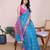 Sky blue woven checkered striped cotton silk kota doria saree with blouse