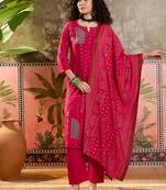Rani printed kurta with trousers & dupatta set