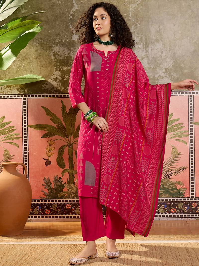Rani printed kurta with trousers & dupatta set