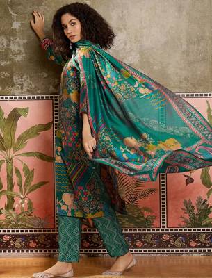 Teal blue printed kurta with trousers & dupatta set 4